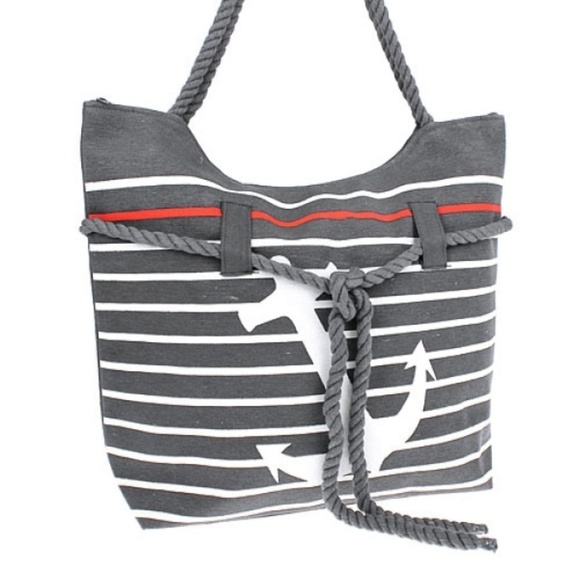 Handbags - Gray Beach Anchor Rope Tote Bag